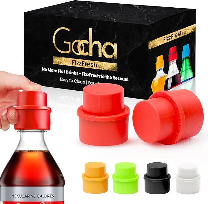 GOCHA | 2 PCS Vacuum Soda Bottle Stopper | Silicone Fizz Keeper | Carbonation Preserver for Soft Drinks & Beverages | Universal Leak-Proof Bottle Cap | (Red)