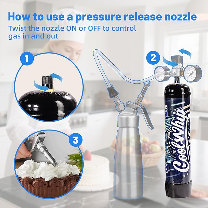 Whipped Cream Charger 740G Whip Cream Charger Cartridges Whip Cream Charger Cylinder Food Grade Original Flavor (Nozzle Included) 3-Pack