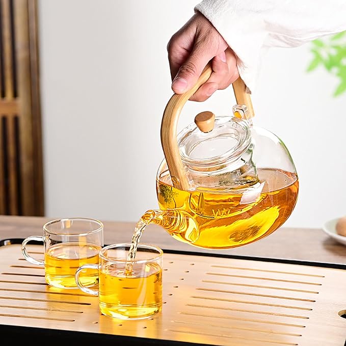 Glass Teapot with Infuser Clear Glass Tea Kettle 900 ml Tea Pot for Stove Top, Loose Tea, Tea Maker Gift,A