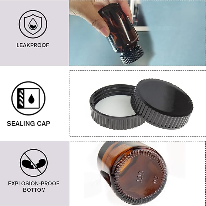 Wide Mouth Packer Bottle, Amber Glass, 200 ML (6.7 OZ) Capacity with 45-400 Black Polyethylene Screw Cap Lined PE Septa, Package of 24 Units