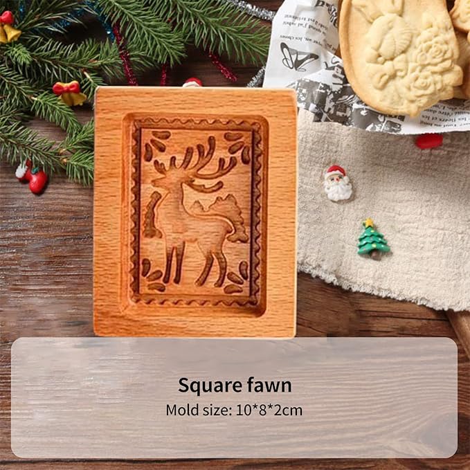 Wooden Cookie Biscuit Mold, 3D Baking Mold, Embossing Craft Decorating Baking Tool, Suitable for Halloween Thanksgiving Christmas Kitchen DIY (Xmas-B-3PCS)