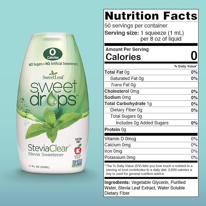 SweetLeaf Sweet Drops - Flavored Stevia Liquid Sweetener, Stevia Extract, Zero Calories, Gluten Free, Keto Friendly, Non GMO, Natural Flavors, Sugar Alternative - Stevia Clear, 1.7 Fl Oz (Pack of 6)