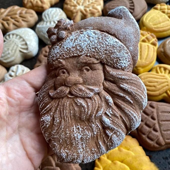 Wooden Cookie Molds, Wooden Cookie Biscuit Mold Baking Cookie Mold Wooden Carved Mold Cookie Cutter Embossing Mold, DIY Shapes Cookie Stamp,Gingerbread Mold(Santa Claus)