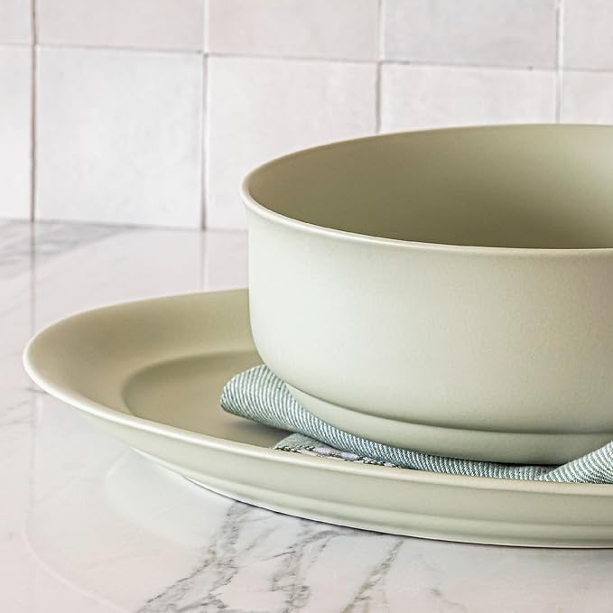 over&back Rim Stoneware Serving Platter - Elegant 1-Piece Oval Serving Platter to Complete Your Kitchen Set - 16" L x 10.8" W Semi-Matte Sage