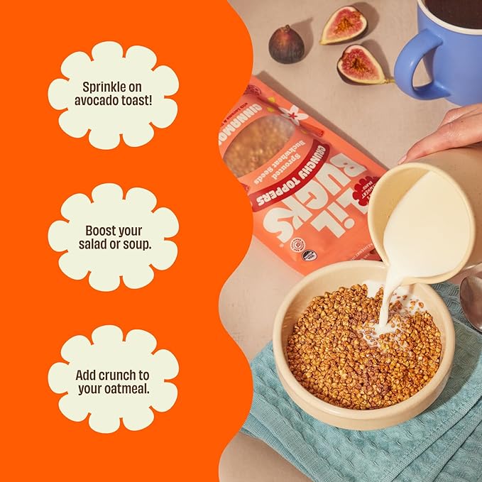 Lil Bucks Sprouted Regeneratively Grown Buckwheat Seeds– Paleo Cereal, Gluten-Free Granola, High in Protein, Low Sugar, Organic Superseed Crunch (Variety of Cacao, Cinnamon, Original, 3 Pack)