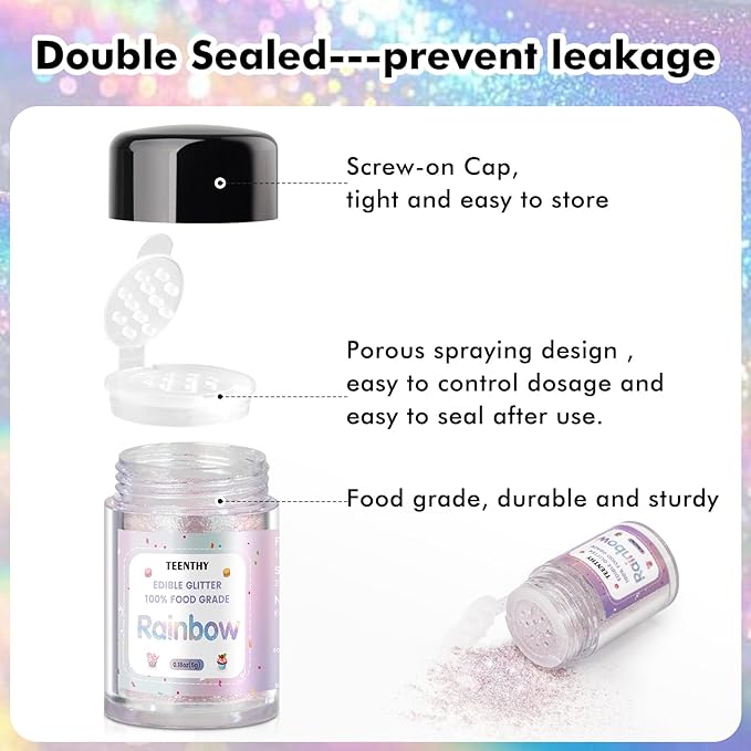 Edible Glitter - 4 Colors Luster Dust Edible, 100% Food Grade Edible Glitter for Drinks, Cakes, Easter Eggs, and Cookie Decoration, Vegan-Friendly Edible Luster Dust（0.18oz/5g）