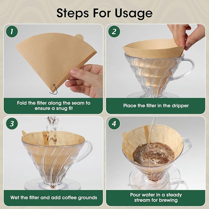 V60 Coffee Filters 02, ONIOU Unbleached Size 02 Cone Coffee Filters, 200 Count Natural Brown Pour Over Paper Filters for Hario V60 & Others 1–4 Cup Coffee Dripper