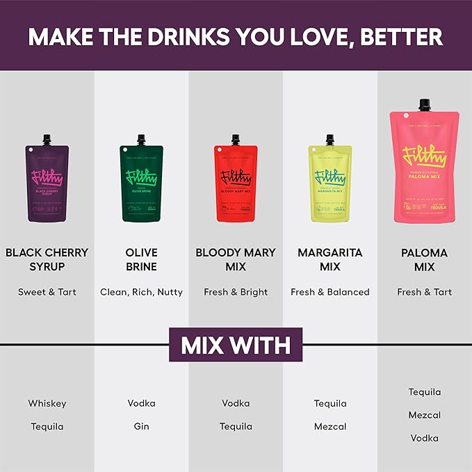 Filthy Black Cherry Syrup, Cocktail Mixer, Black Cherry Syrup, Non-GMO, Gluten Free, Vegan, Made from All Natural Wild Italian Amarena Cherries, 8 Oz Pouch, 3 Pack