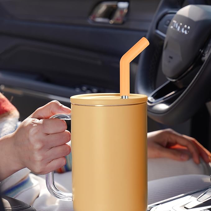 Tomorotec 6-Pack Stainless Steel Reusable Straw with Silicone Tip 3 Sizes, Metal Drinking Straws Fit for Stanley Quencher Tumblers 40oz, 30oz, 20oz, 14oz, Cleaning Brushes Included (Rainbow)