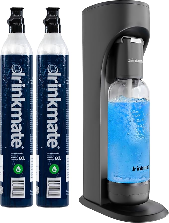 Drinkmate OmniFizz Sparkling Water and Soda Maker, Carbonates Any Drink, Bubble Up Bundle - Includes Two 60L CO2 Cylinders, One Carbonation Bottle, and Fizz Infuser (Matte Black)