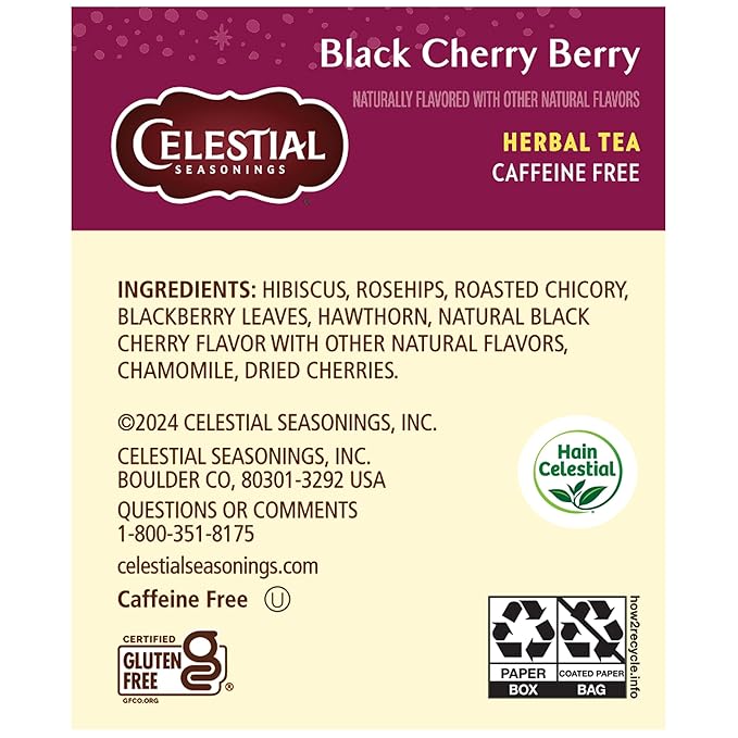 Celestial Seasonings Herbal Tea Bags, Black Cherry Berry, Flavored Tea Bags, 20 Count (Pack of 6)