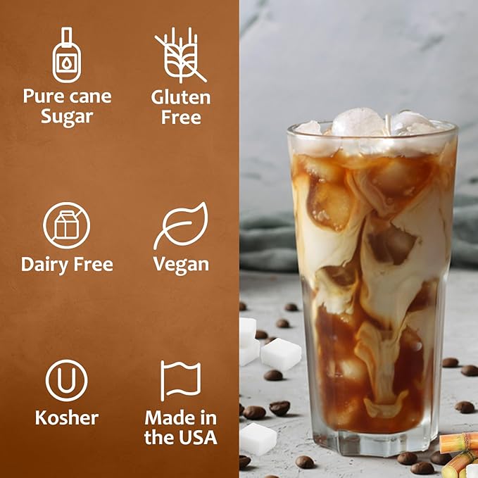 Syruvia Cane Sugar Sweetener Coffee Syrup - 25.4 fl oz. Premium Coffee Flavoring Syrup. Kosher and Gluten-Free. Perfect for Enhancing Drinks, Sodas, Shakes, Desserts, and More.