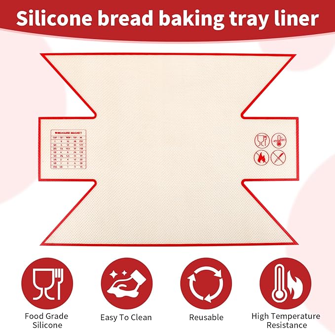 2Pcs Silicone Bread Loaf Pan Liners, Extra Thick Silicone Baking Mat for Dutch Oven, Non-Slip & Easy Clean Reusable Sourdough Bread Baking Supplie - For Bread, Cookies, Pastry (red)