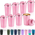 Volhoply 12 oz Double Wall Insulated Vacuum Travel Coffee Mug with Flip Lid Bulk 8 Pack,Reusable Stainless Steel Leak Proof Coffee Cup,Portable Cafe Thermal Tumblers for Hot & Cold Drinks(Pink,8 Set)