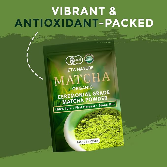 ETANATURE Premium Ceremonial Grade Matcha Powder - Matcha Green Tea Powder for Metabolism, Brain and Sleep - JAS Certified Matcha Grade from Japan Kagoshima Farms 120 Servings - Ceremonial Tea 120g
