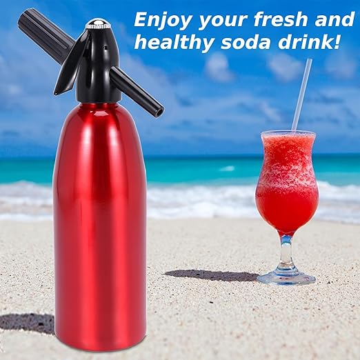 AstraLoom Soda Siphon,1L Portable Nostalgic Seltzer Water Maker Kit, Aluminum Sparkling Water Maker for Carbonated Drinks/Juices/Cocktails, Use 8 gram CO2 Cartridges (Not Included) (Red)
