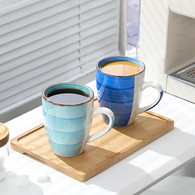 vancasso Bonita 16 Oz Large Coffee Mugs Set of 6, Ceramic Coffee Cups for Cappuccino, Latte, Tea, Cocoa, Blue