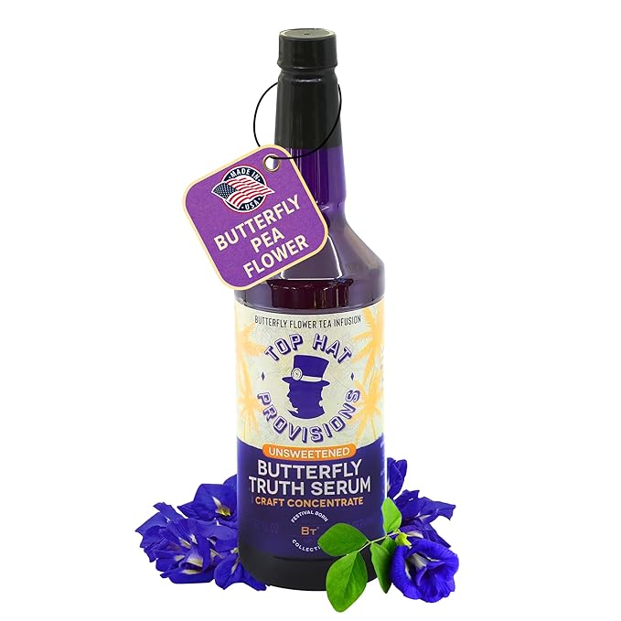 Top Hat Butterfly Truth Serum - Butterfly Pea Floral Extract - Blue Flower Tea Tincture - Blue Bitters - Unsweetened - Non-Alcoholic - Make Drinks Blue and Indigo Purple - 32oz Bottle