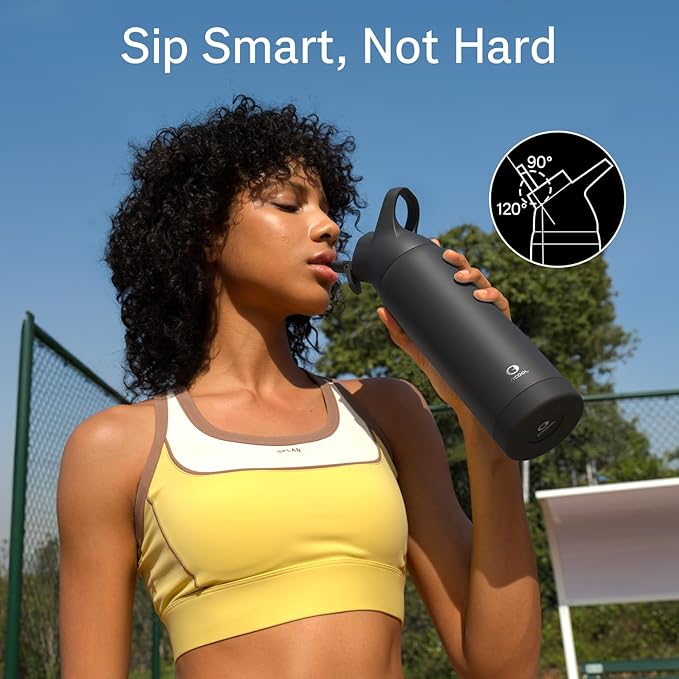Insulated Water Bottle with Straw - Encool Stainless Steel Water Bottle, Reusable Leakproof and BPA-Free for Sports, Travel, Cold for 24 Hours, 32 oz, Black Night