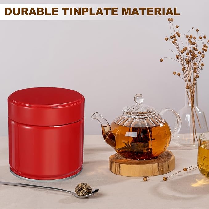 uxcell 2Pcs Round Tea Canisters, 3" x 3" Airtight Metal Tea Containers for Loose Tea, Coffee Beans, Spices - Durable, Compact, and Stylish Storage Tea Tin (Red)