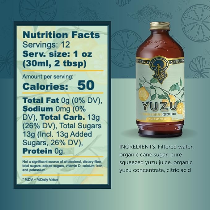 Portland Syrups Yuzu Syrup - Yuzu Beverage Concentrate for Cocktails, Mocktails, Tea, Soda, Coffee, & Baking - Bright Citrus Flavor for Refreshing Drinks - 12 oz Bottle, 24 Servings, Pack of 2