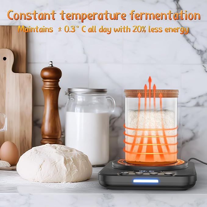 Sourdough Starter Warmer – Precise 1°F Thermostat (70–110°F), Warming Mat with 24H Timer & Auto On/Off Memory, Ideal for Bread Fermentation & Yogurt