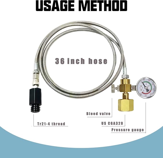 CO2 Tank CO2 Cylinder Quick Connect Adapter Hose with 3500psi Pressure Gauge, CGA320 to TR21-4, Compatible with Fizzi/Onetouch/Jet/AQUA FIZZ Blue Cylinder Soda Water Machine (36in)