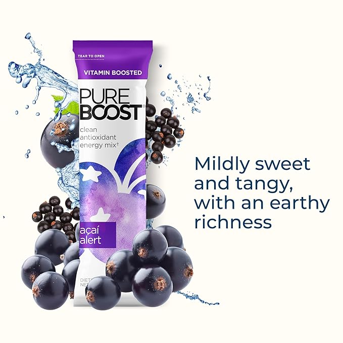 Pureboost Clean Energy Booster, Refreshing Energy Drink Mix with B12 Vitamins, Electrolytes, Antioxidants, Sugar-Free with No Sucralose (Acai Alert, 30 Count)