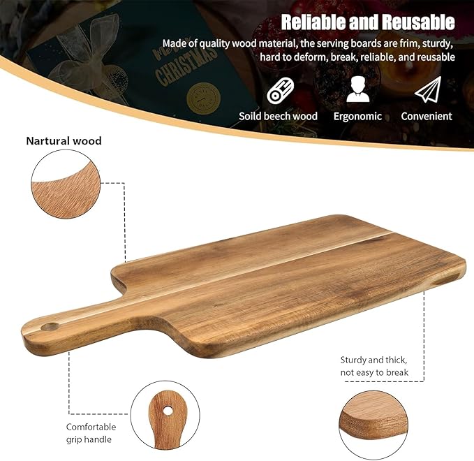 10 Pcs Acacia Wood Cutting Board with Handle,Wooden Chopping Boards Kitchen Cutting Board for Meat Bread Fruit Cheese Serving Board Charcuterie Boards Chopping Blocks,7.8x15.7in