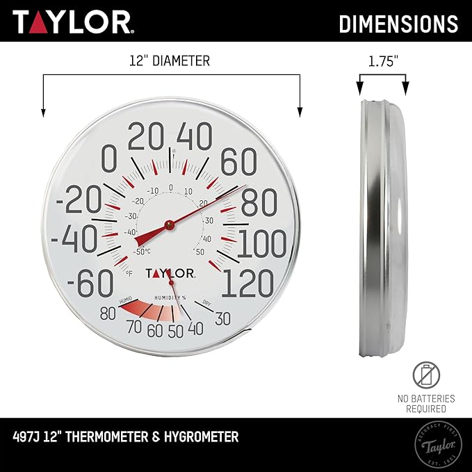 Taylor Precision Products Humidiguide Dial Thermometer (12-Inch), White, One Size