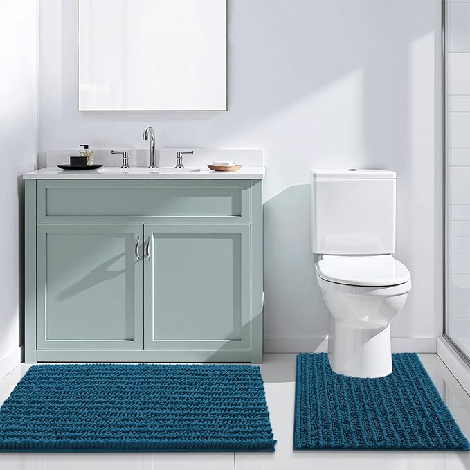 Arotive Luxury Chenille Bathroom Rug Mat, Extra Soft Thick Absorbent Shaggy Bath Rugs, Non-Slip Machine Wash Dry, Plush Bath Mats for Bathroom, Shower and Tub, 40x32, Peacock Blue