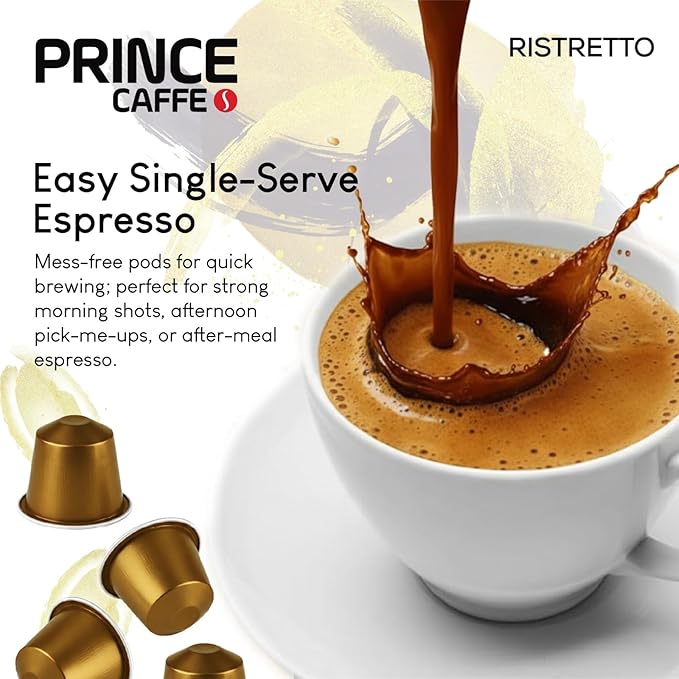 Prince Caffe Espresso Pods – Ristretto Intensity 10, Dark Roast, The Espresso Coffee Pods Are Compatible with Nespresso Original Line Machines, 30 Count (3 x 10 Capsules) Premium Quality Coffee Capsules.