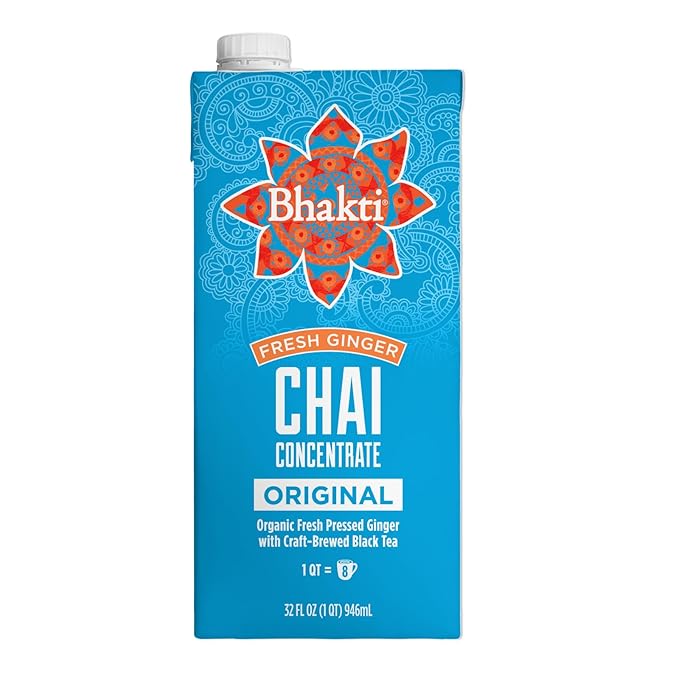 Bhakti Chai Tea Concentrate | Original, Organic Fresh Ginger, Black Tea, Sweetened, Spiced, Dairy-Free, Vegan (Pack of 3)