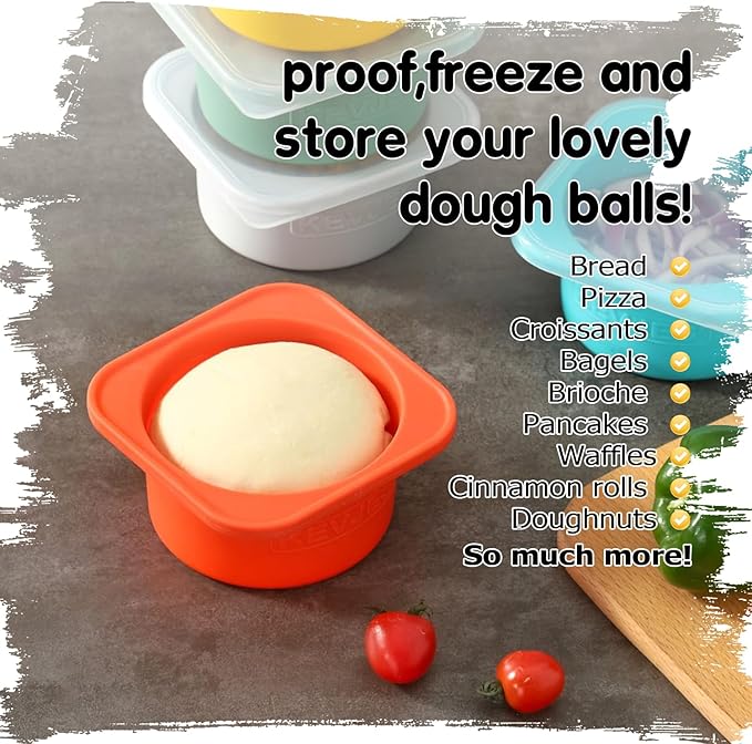 PLUS-Large 1000ml Pizza Dough Proofing Boxes for DIY Artisan Pizza, Food Grade Silicone Stackable Containers with Lids. Freezer, Fridge, Dishwasher Safe (5Space Grey Plus)