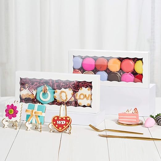 4PCS 12 x 5 x 1.5 inches Auto-Popup One Piece Premium White Cookies Boxes, Mini Strawberry Boxes, Bakery Box for Holiday Cookie Gift Sets