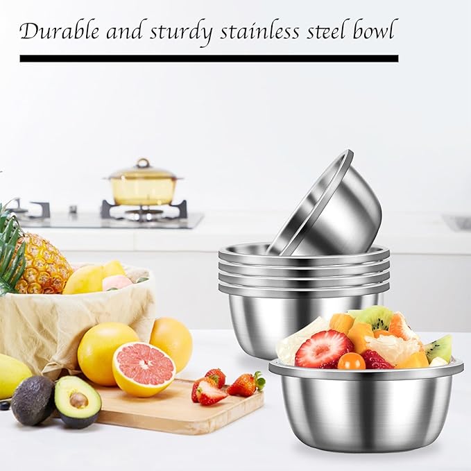 Stainless Steel Mixing Bowls, 6 Pack 2 Quart Stainless Steel Bowls Metal Mixing Bowls For Meal Prepping, Cooking, Baking
