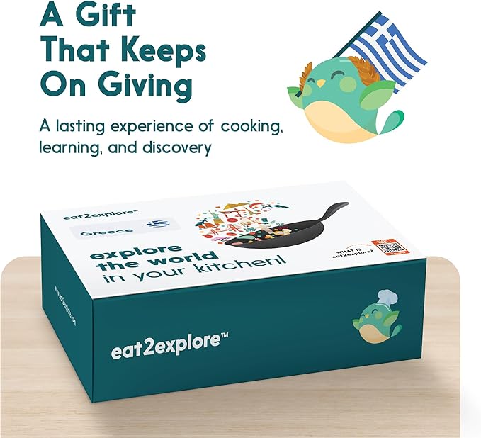 eat2explore Cooking Kits for Kids – Interactive & Educational Kids Cooking Sets Real for Ages 5 and Up,3 Recipe Cards & Global Ingredients – Fun Gift for Young Chefs (Greece Edition)