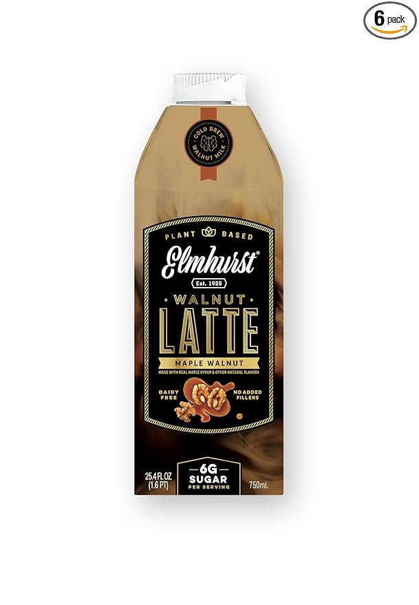 Elmhurst 1925 Maple Walnut Latte – Plant-Based, Vegan, Dairy-Free Plant Milk Latte Made of Walnut Milk, Cold Brew Premium Arabica with 95mg Caffeine & Real Maple & Brown Sugar – 25.4oz (Pack of 6)