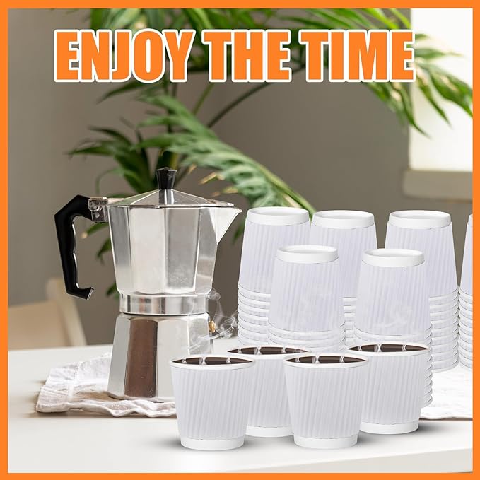 240Pack Paper Espresso Coffee Cups, 4 oz Disposable Coffee Cups,Corrugated Insulated Ripple Wall, Paper Ripple Cups for Coffee, Hot Chocolate and Hot Tea Drinks -White