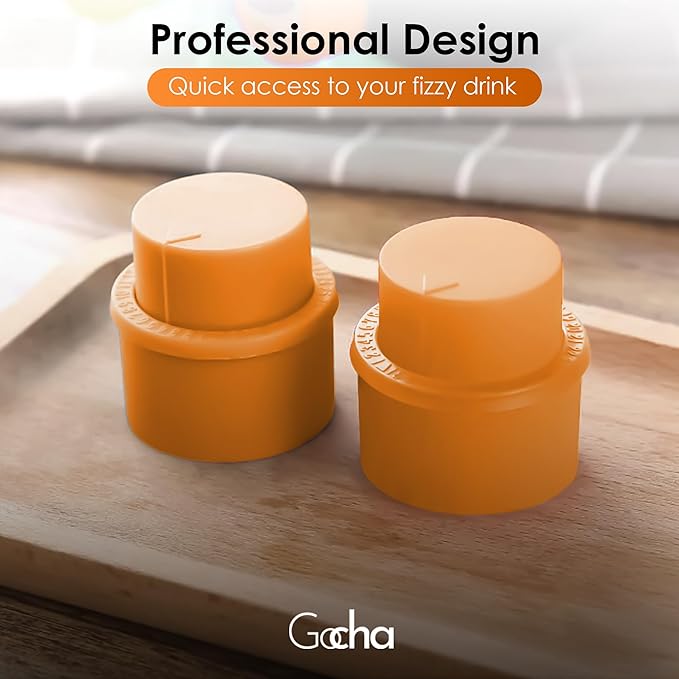 GOCHA | 2 PCS Vacuum Soda Bottle Stopper | Silicone Fizz Keeper | Carbonation Preserver for Soft Drinks & Beverages | Universal Leak-Proof Bottle Cap | (Orange)