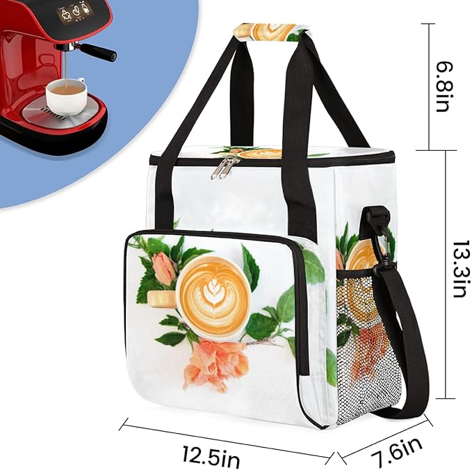 Coffee Latte Art Leaves Coffee Maker Carrying Bag, Coffee Machine Travel Storage Tote Bag Compatible with K-Mini or K-Mini Plus, Portable Single Serve Coffee Brewer Case with Pockets for K-Cup Pods