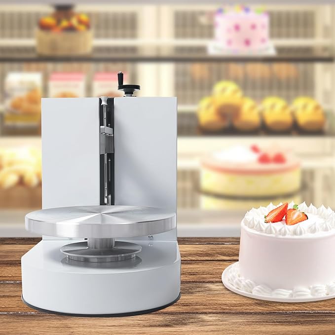 Cake Decorating Machine, 200W Electric Cake Cream Spreading Coating Machine with Adjustable Scraper, Turntable Cake Frosting Smoother, for 4-12in Cake, 60-320RPM (White)