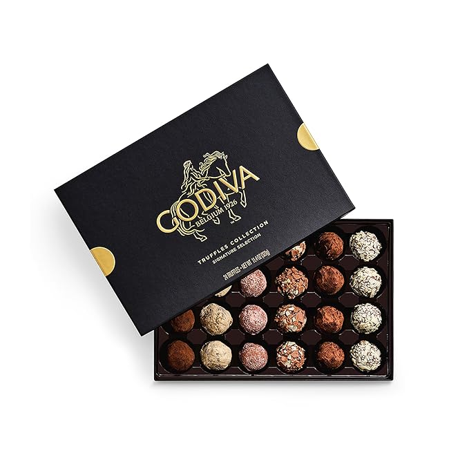 Godiva Signature Truffle Gift Box, Belgian Dark and Milk Chocolates with Ganache Center, Gourmet Gift for Birthdays, Holidays, Non-GMO & Kosher, 24 Pc