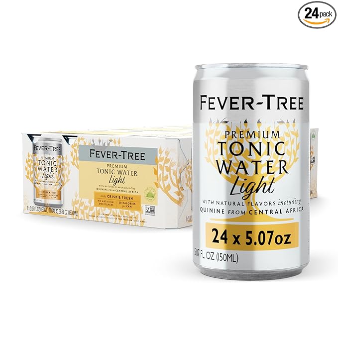 Fever-Tree Refreshingly Light Tonic Water - Premium Quality Mixer - Refreshing Beverage for Cocktails & Mocktails. Naturally Sourced Ingredients, No Artificial Sweeteners or Colors - 5.1 Fl Oz Cans - Pack of 24
