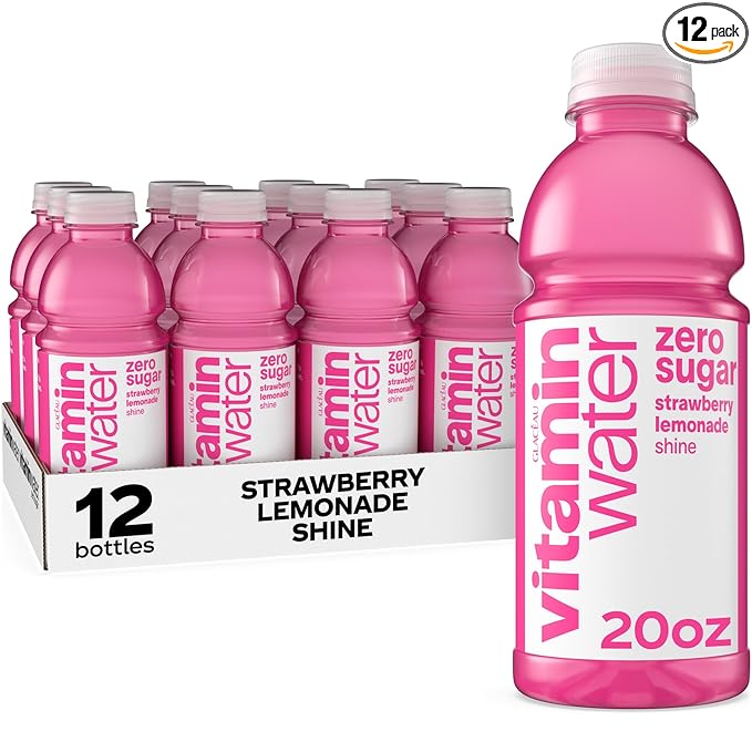 vitaminwater Shine Strawberry Lemonade Zero Sugar, Flavored Water Beverage, 20 fl oz Bottles, 12 Pack