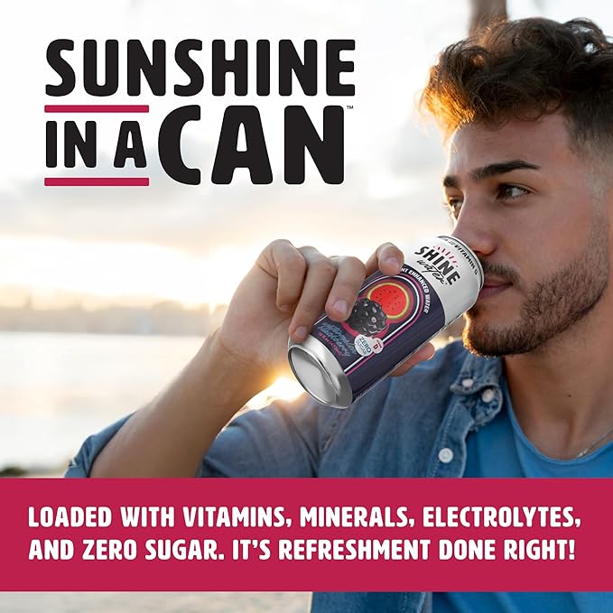 ShineWater Watermelon Blackberry Vitamin D Electrolyte Drink | Zero Sugar Hydration Beverage with Magnesium, Zinc & Antioxidants | Low Calorie Plant-Based Vitamin Water | 12 Pack