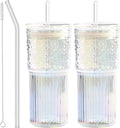 Glass Cups with Lids and Straws, 20 OZ Multi Iced Coffee Glasses Tumblers for Ice Water, Juice, Tea, Milk, Smoothie and Cold or Hot Drinks, Set of 2