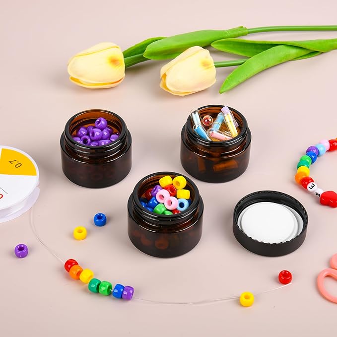 Glass Jars with Lids,Eco-Friendly Cosmetic Containers with Airtight Black Lids & Liners, Multi-Color Options for Cream, Lotion, Body Butter, DIY Skincare Travel Jars (Amber, 1oz)