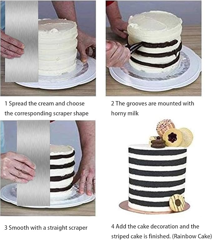 8.7 Inche Stainless Steel Cake Scraper，Double Sided Patterned Edge Stripe Edge Smoother Scraper Cake Decorating，Cake Decorating Comb Cake Scraper (1, 1-2)