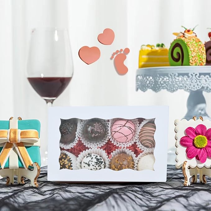 20pcs 7x4.33x1.5 Inch White Cookies Boxes with Window Bakery Boxes Macaron Boxes Cakesickle Boxes Chocolate Truffle Boxes Donut Treat Boxes for Christmas Valentine's Easter Mother's Day